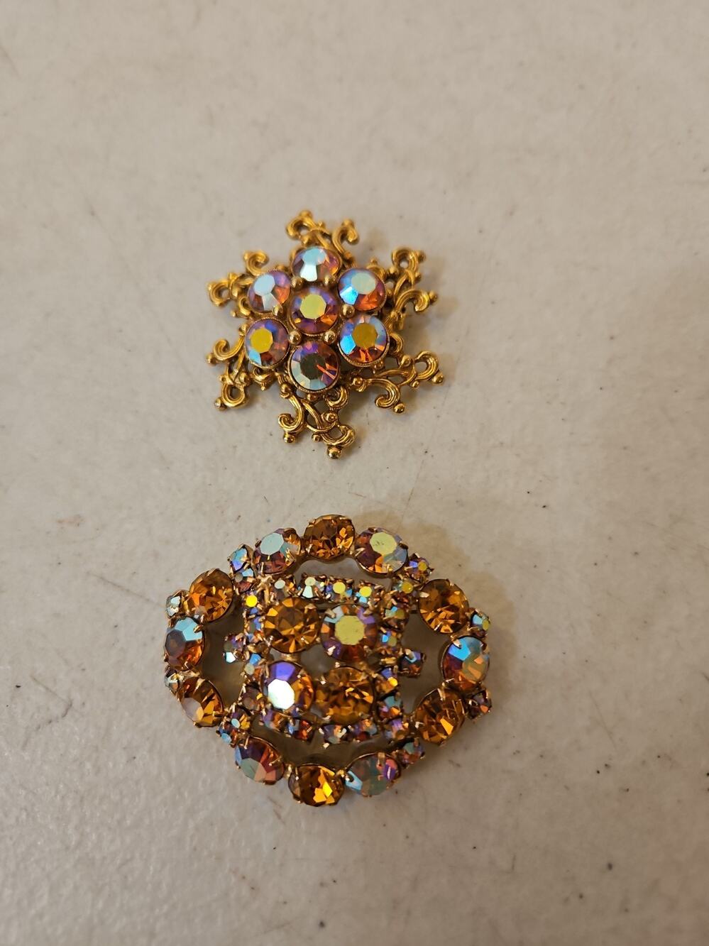 Lot Of 2 Vintage Rhinestone Brooch Pin